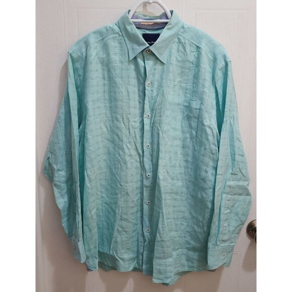Tommy Bahama Blue Plaid Linen Blend Long Sleeves Button Up Shirt Size 2XL - Picture 1 of 16
